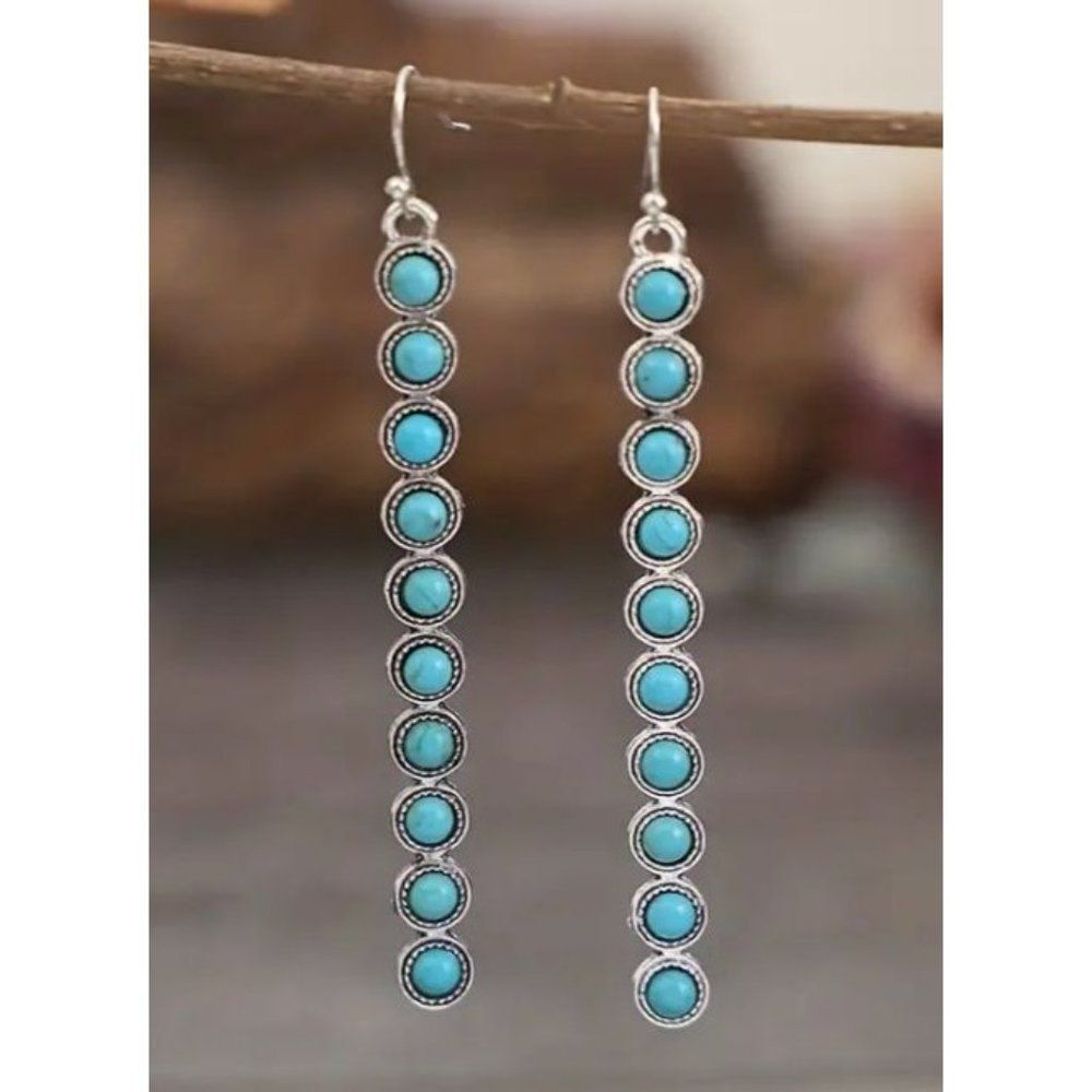 Faux Turquoise Tassell Dangle Earrings New